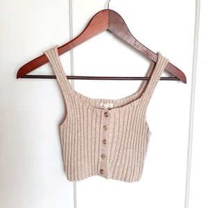 Silence + Noise Ribbed Button Crop Top